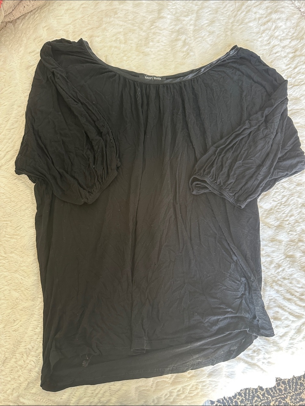 White House Black Market Black Scoop Neck Peasant Sleeve Top